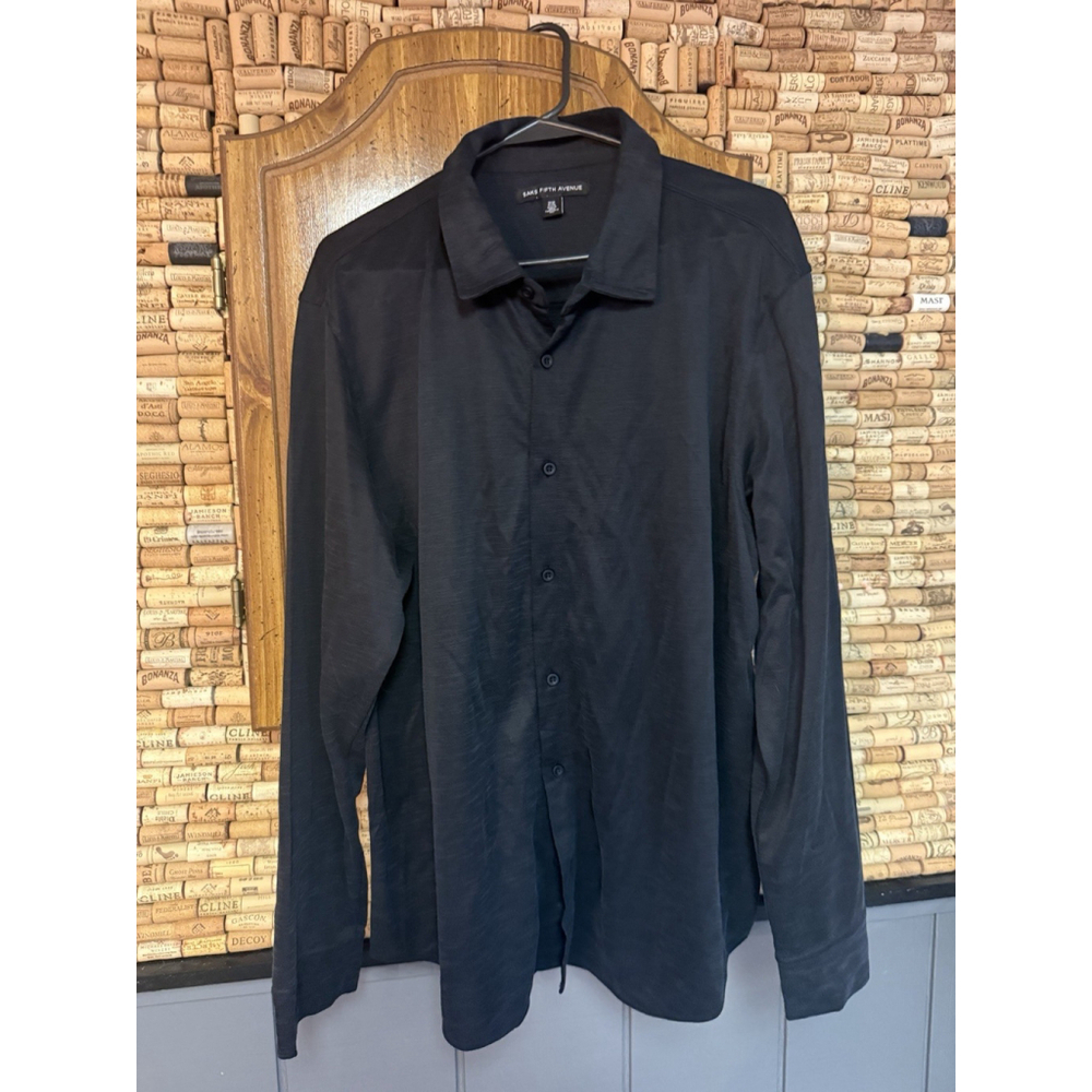 Saks Fifth Avenue Heathered Charcoal/black Casual Modal Blend Shirt Size XL